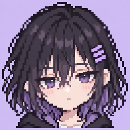 眠そうな紫の瞳と黒いボブの、ネカマくんのドット絵